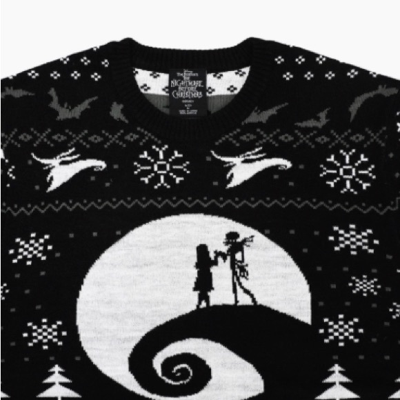 2X Nightmare Before Christmas Jack and Sally on Hill Intarsia Holiday Sweater - Picture 5 of 6